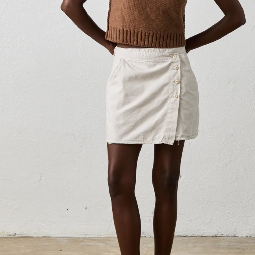 NSF Brown Fray Wrap Button Everly Skirt Size 27